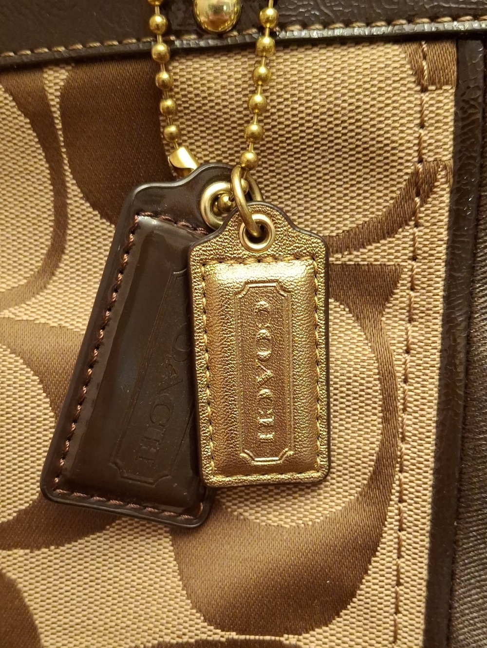 2013 Jan Coach signature-pattern canvas tote dark brown Accents Prelove Like New - Picture 2 of 16